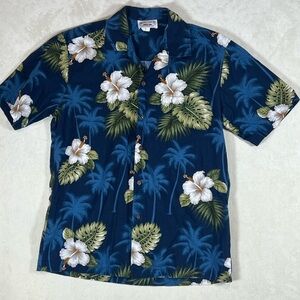 Pacific Legend Made in Hawaii USA Medium Men's Blue Floral Shirt Tiki Vacation